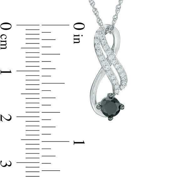 0.45 CT. T.W. Enhanced Black and White Diamond Ribbon Two Row Pendant in 10K White Gold