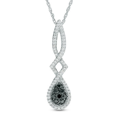 0.30 CT. T.W. Composite Enhanced Black and White Diamond Pear-Shaped Twist Pendant in 10K White Gold