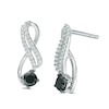 0.45 CT. T.W. Enhanced Black and White Diamond Ribbon Two Row Drop Earrings in 10K White Gold