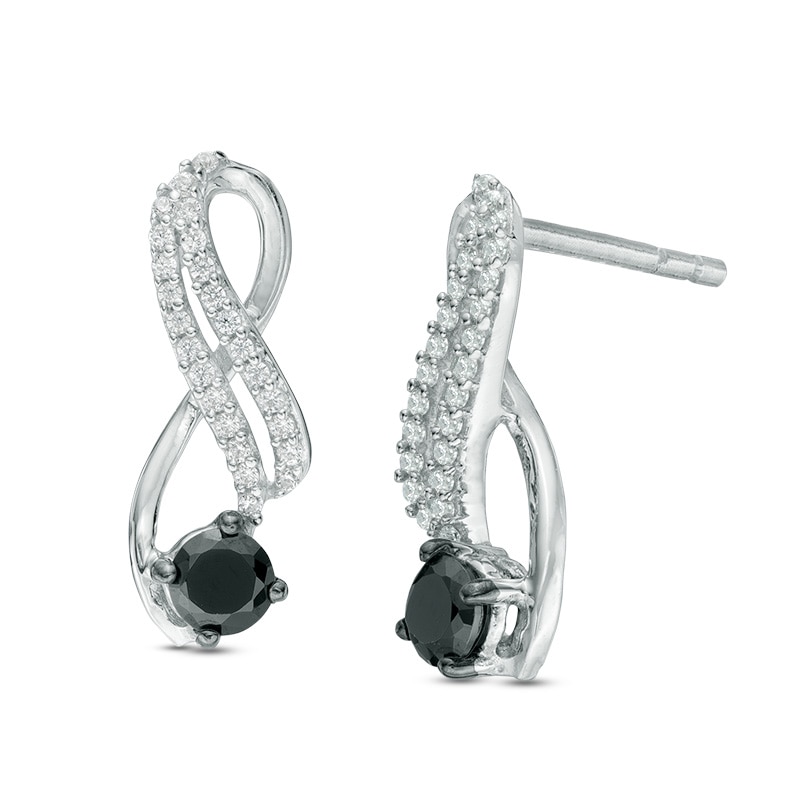 0.45 CT. T.W. Enhanced Black and White Diamond Ribbon Two Row Drop Earrings in 10K White Gold|Peoples Jewellers