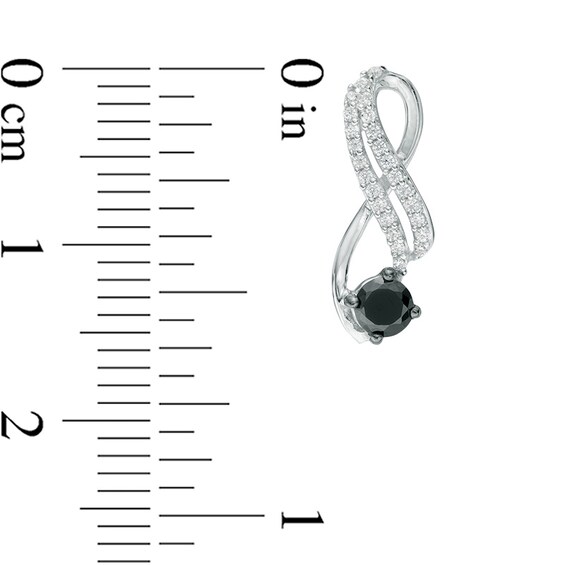 0.45 CT. T.W. Enhanced Black and White Diamond Ribbon Two Row Drop Earrings in 10K White Gold