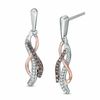 0.23 CT. T.W. Enhanced Champagne and White Diamond Layered Crossover Drop Earrings in 10K Two-Tone Gold