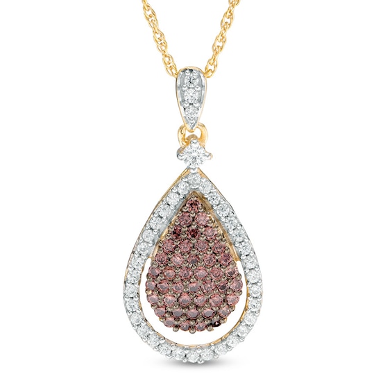 0.58 CT. T.W. Composite Enhanced Champagne and White Diamond Teardrop Pendant in 10K Gold