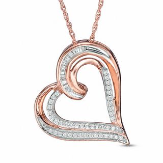 0.23 CT. T.W. Diamond Tilted Heart Pendant in 10K Rose Gold