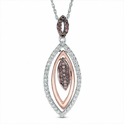 0.45 CT. T.W. Enhanced Champagne and White Diamond Marquise Pendant in 10K Two-Tone Gold