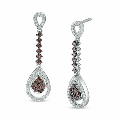 0.58 CT. T.W. Composite Enhanced Champagne and White Diamond Pear-Shaped Drop Earrings in 10K White Gold