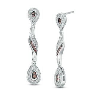 0.30 CT. T.W. Enhanced Champagne and White Diamond Pear-Shaped Wave Drop Earrings in 10K White Gold