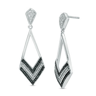 0.23 CT. T.W. Enhanced Black and White Diamond Chevron Drop Earrings in 10K White Gold