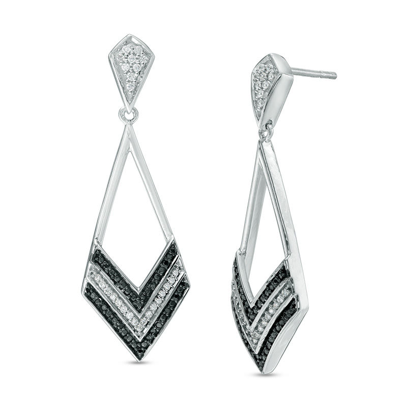 0.23 CT. T.W. Enhanced Black and White Diamond Chevron Drop Earrings in 10K White Gold|Peoples Jewellers
