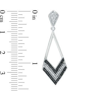 0.23 CT. T.W. Enhanced Black and White Diamond Chevron Drop Earrings in 10K White Gold