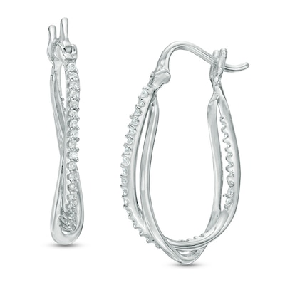 0.30 CT. T.W. Diamond Crossover Hoop Earrings in 10K White Gold