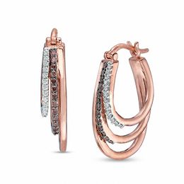 0.23 CT. T.W. Enhanced Champagne and White Diamond Layered Hoop Earrings in 10K Rose Gold