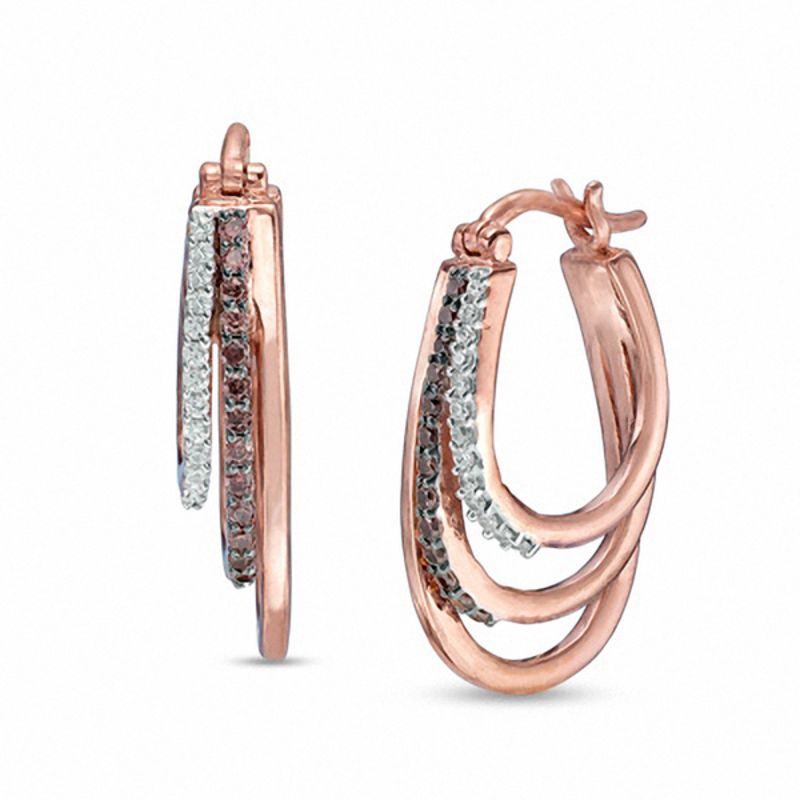 0.23 CT. T.W. Enhanced Champagne and White Diamond Layered Hoop Earrings in 10K Rose Gold|Peoples Jewellers