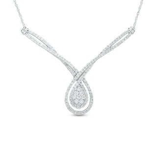 0.95 CT. T.W. Composite Diamond Twist Teardrop Necklace in 10K White Gold