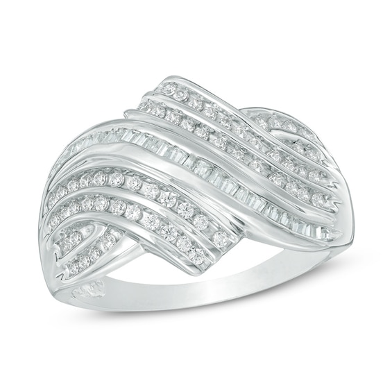 0.45 CT. T.W. Diamond Layered Bypass Ring in 10K White Gold