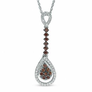 0.45 CT. T.W. Composite Champagne and White Diamond Pear-Shaped Pendulum Pendant in 10K White Gold