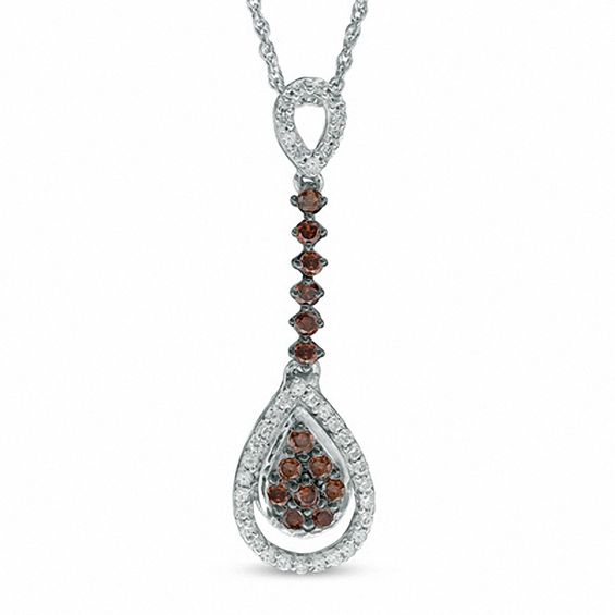 0.45 CT. T.W. Composite Champagne and White Diamond Pear-Shaped Pendulum Pendant in 10K White Gold