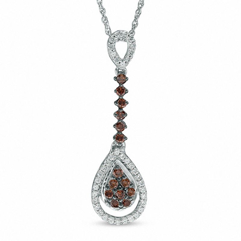 0.45 CT. T.W. Composite Champagne and White Diamond Pear-Shaped Pendulum Pendant in 10K White Gold|Peoples Jewellers
