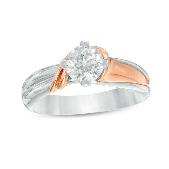 0.80 CT. Diamond Solitaire Swirl Engagement Ring in 14K Two-Tone Gold