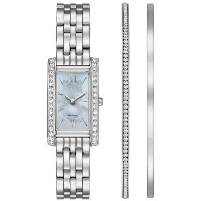 Ladies' Exclusive Citizen Eco-Drive® Crystal Accent Watch and Bangle Boxed Set (Model: EX1470-60D)