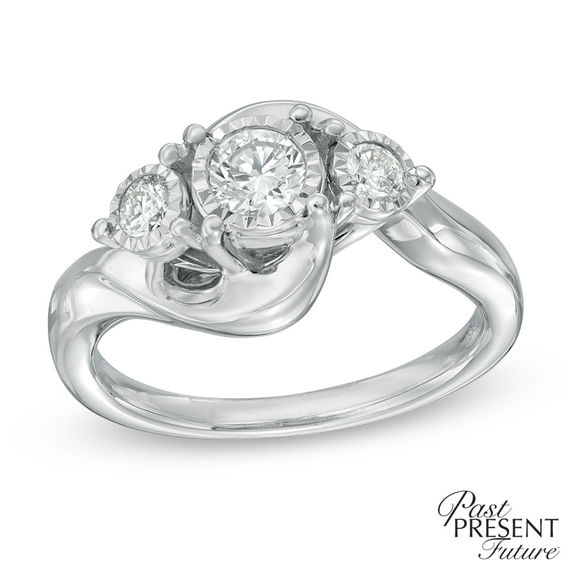 0.50 CT. T.W. Diamond Illusion Twist Past Present Future® Engagement Ring in 10K Gold