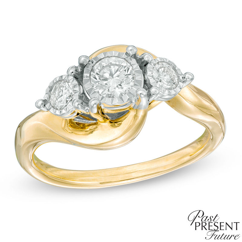 Main Image 1 of 0.50 CT. T.W. Diamond Illusion Twist Past Present Future® Engagement Ring in 10K Gold