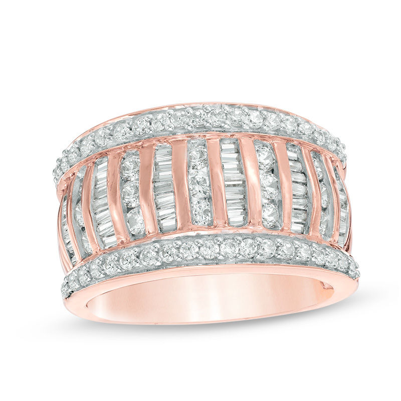 0.95 CT. T.W. Diamond Column Ring in 10K Rose Gold