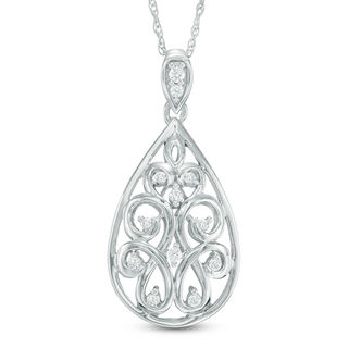 0.18 CT. T.W. Diamond Pear-Shaped Filigree Pendant in Sterling Silver