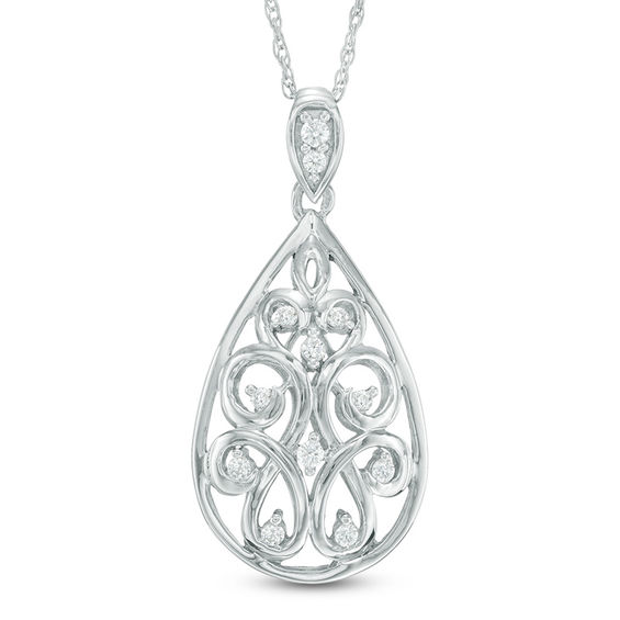 0.18 CT. T.W. Diamond Pear-Shaped Filigree Pendant in Sterling Silver