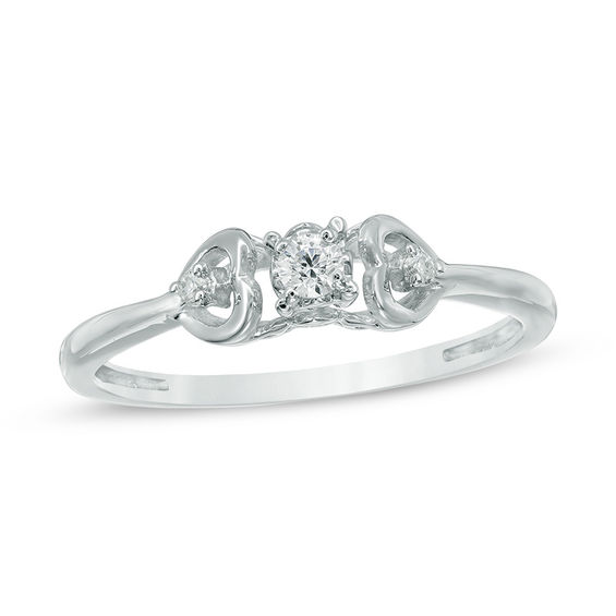 Diamond Accent Heart Sides Promise Ring in 10K White Gold