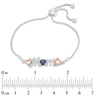 5.0mm Lab-Created Blue Sapphire and Diamond Accent "Mom" Bolo Bracelet in Sterling Silver and 10K Rose Gold - 9.5"