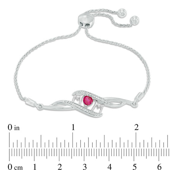 4.0mm Heart-Shaped Lab-Created Ruby and Diamond Accent "MOM" Bypass Bolo Bracelet in Sterling Silver - 9.5"