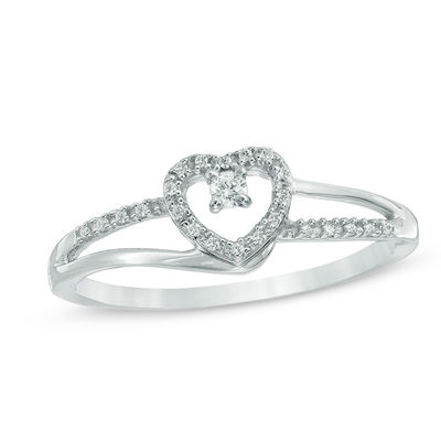 Diamond Accent Heart Split Shank Promise Ring in 10K White Gold