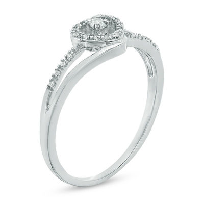 Diamond Accent Heart Split Shank Promise Ring in 10K White Gold