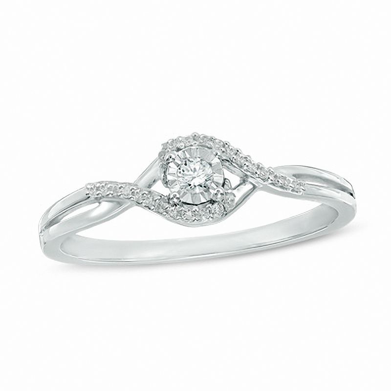 Diamond Accent Swirl Twist Shank Promise Ring in 10K White Gold|Peoples Jewellers