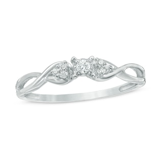 Diamond Accent Twist Shank with Tri-Sides Promise Ring in 10K White Gold