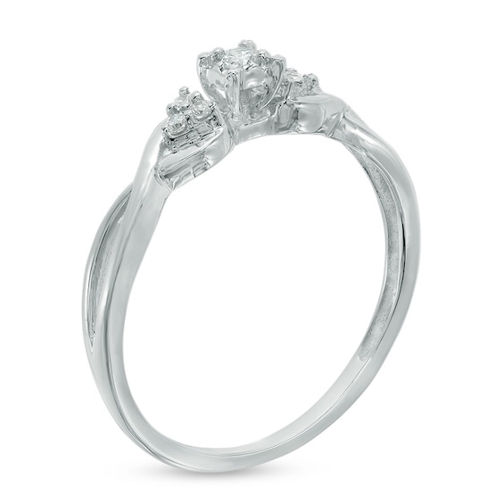 Diamond Accent Twist Shank with Tri-Sides Promise Ring in 10K White Gold