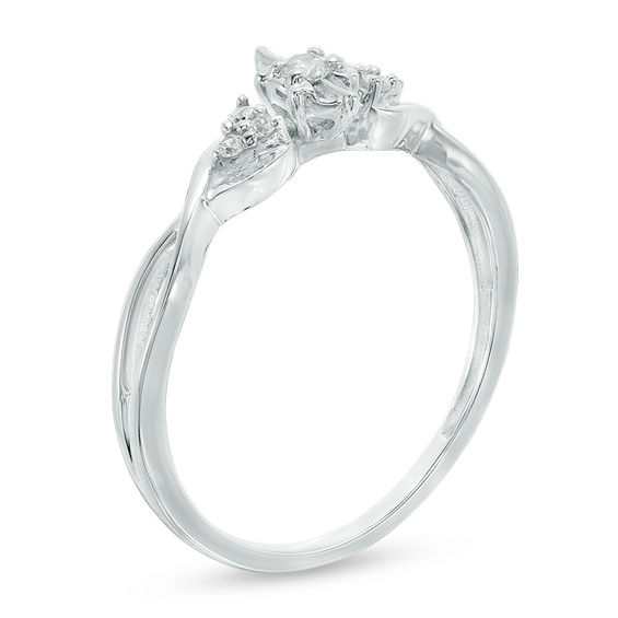 Diamond Accent Marquise Twist Shank with Tri-Sides Promise Ring in 10K White Gold