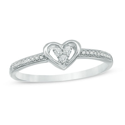 Composite Diamond Accent Three Stone Heart Promise Ring in 10K White Gold