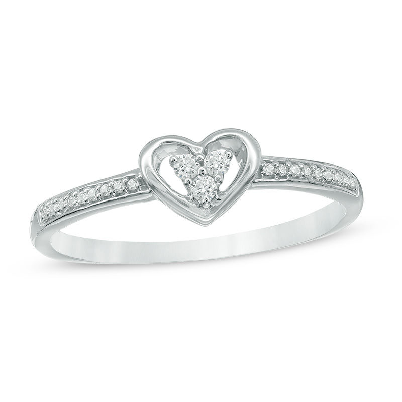 Composite Diamond Accent Three Stone Heart Promise Ring in 10K White Gold|Peoples Jewellers