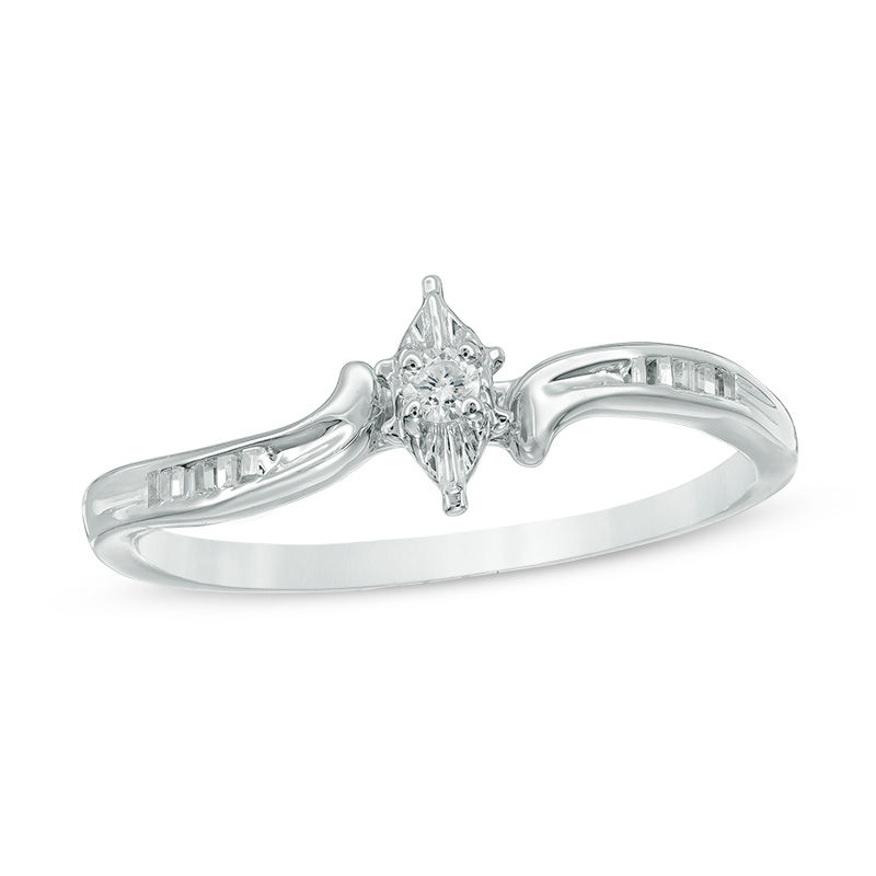Diamond Accent Marquise Bypass Promise Ring in 10K White Gold