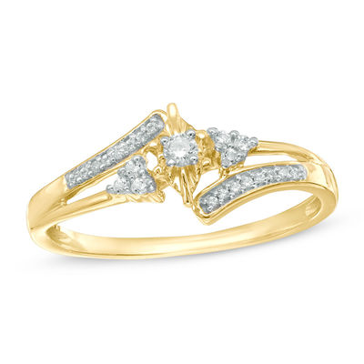 0.09 CT. T.W. Diamond Bypass Split Shank with Tri-Sides Promise Ring in 10K Gold