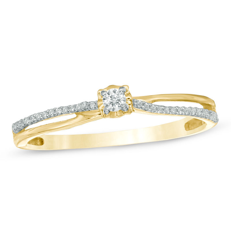 0.09 CT. T.W. Diamond Overlay Split Shank Promise Ring in 10K Gold|Peoples Jewellers