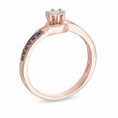 Champagne and White Diamond Accent Swirl Bypass Promise Ring in 10K Rose Gold