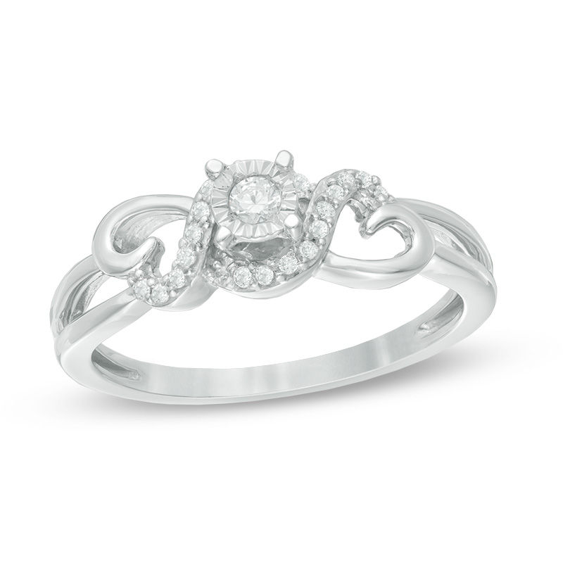 0.12 CT. T.W. Diamond Swirl Heart Sides Promise Ring in Sterling Silver|Peoples Jewellers