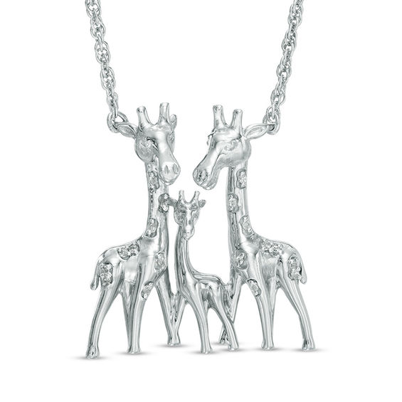 Diamond Accent Giraffe Family Necklace in Sterling Silver - 17"