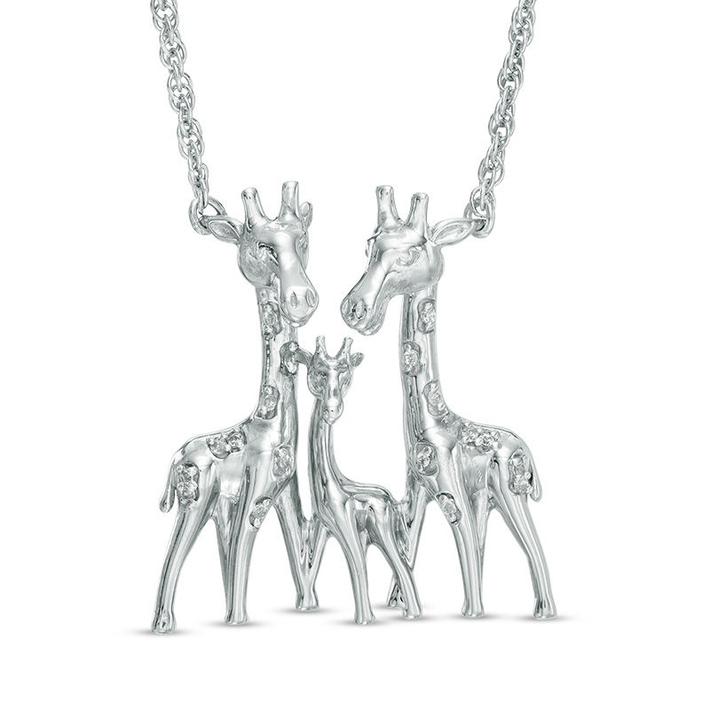Diamond Accent Giraffe Family Necklace in Sterling Silver - 17"|Peoples Jewellers