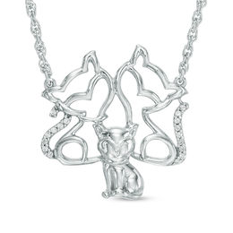 Diamond Accent Cat Family Necklace in Sterling Silver - 17&quot;