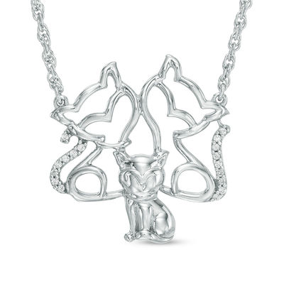 Diamond Accent Cat Family Necklace in Sterling Silver - 17"