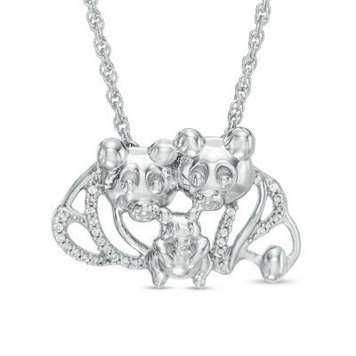 Diamond Accent Teddy Bear Family Necklace in Sterling Silver - 17"